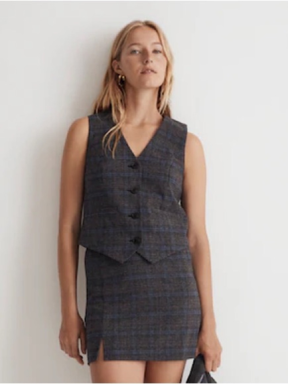 Madewell Wool-Blend Plaid Suiting Vest Women size 12